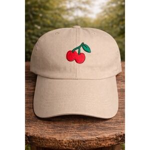 Cherry Embroidered Baseball Cap Adjustable Beige cute y2k Streetwear Hat